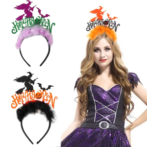 Cute Plush Decor Sequins Witch Shape Headband Girls Makeup Taking Photo Headband Halloween Carnivals Party Headpiece