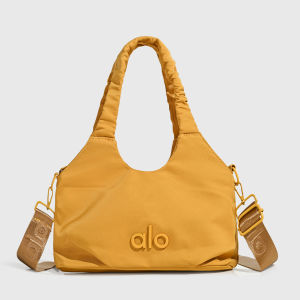 ALO Ruched Handle Hobo Bag Nylon Shoulder Crossbody Bag Embossed Letter Adjustable Strap Yoga Daily Casual Handbag