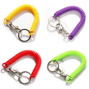 K0K4DQ 18cm Safety Elastic  Spring Lanyard Metal Carabiner Stretch Wristband Key Cord Clasp Spiral Stretch Keychain Wrist Coil Spring Rope Key Ring