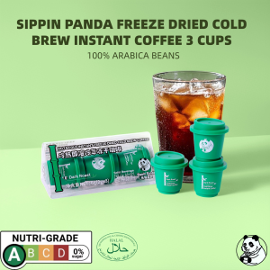 SIPPIN PANDA 100% Ethiopia & Yunnan Arabica Coffee Dark Roast Cold Brew Solid Coffee Freeze-Dried 0 Fat 0 Sugar 0 Additives Instant Dissolves in Hot & Cold Water 3 Cups