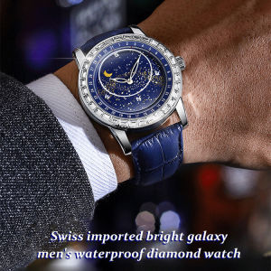 Mens Waterproof Diamond Watch Sparkling Dial Luxury Wristwatch Water Resistant Stainless Steel Band Quartz Movement Timepiece