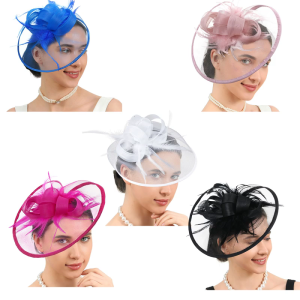 Women Cocktails Party Fascinator Hat With Mesh Flower And Feathered Pillbox Hat Hair Accessory For Lady Special Occasion