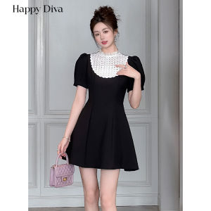 Happy Diva váy nữ váy tiệc sinh nhật váy nịt eo váy đen váy A váy cổ cao váy mini váy tiệc tốt nghiệp 9038