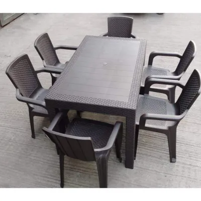 6 Seaters Plastic High Quality Rattan Design Rectangular Dining Table/Dining Table/Lamesa/TABLE ONLY/Sunrise 6 Seats Sunrise Modern Monoblock Monobloc Plastic Rattan Table
