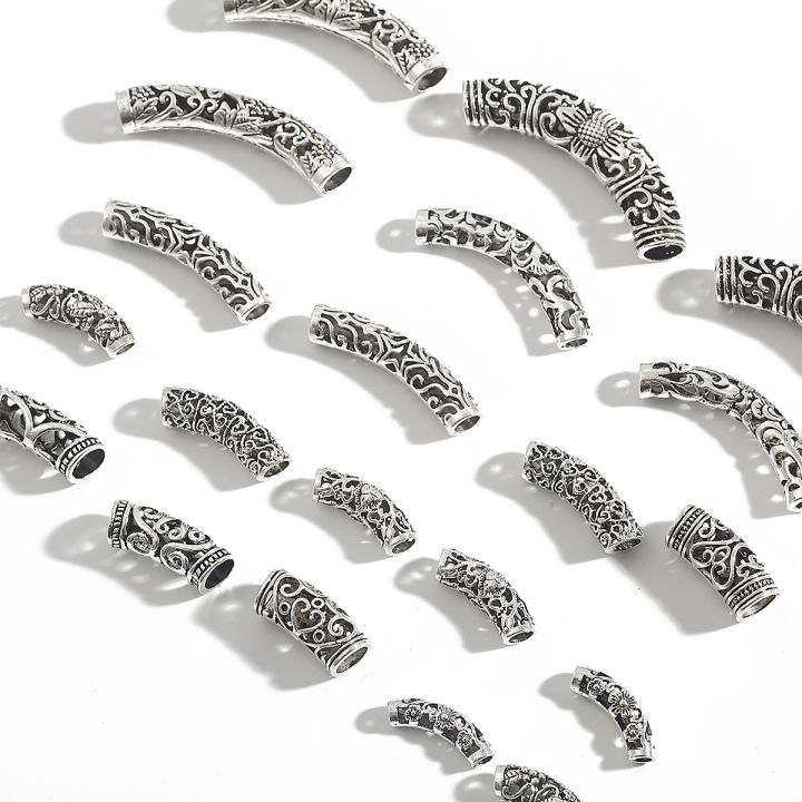 Hot Sale 3-10pcs Wholesale Mixed Loose Spacer Beads Antique Silver-Plated  Bending Tube Beads Charms Pendant Fit DIY Jewelry Findings Accessories