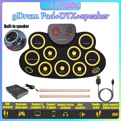 Electronic drum pad electric electronic drum pad rollable silicone drum pad portable foldable electronic drum kit