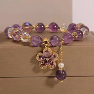 LIHUA Pendant Purple Crystal Bracelet Purple Creative Flower Fringe Bracelet Jewelry Hand Charm Water Drop Pendant Bracelet Girl