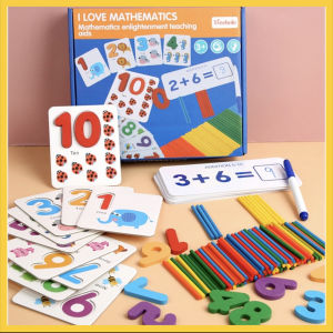 [SG STOCKS] Montessori Kids Maths Flash Card (with Wooden Number / Matching Problem Sums Cards /Counting Sticks)
