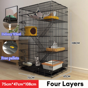 cat cage 4 layer heavy duty Inexpensive Collapsible Sturdy Pet Furniture Cat Crate with Wheels Large Space Cat Cage