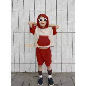 Setelan Kaos Retoro oversized hoodie anak laki-laki dan perempuan model tiffany / Baju playset anak cowocewe hudi Motif kombinasi Warna