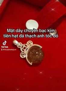 Vòng cổ bạc 925 mặt đá thạch anh tóc đỏ 11li Vip ánh kim tự nhiên vĩnh viễn bảo hành
