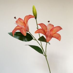 NOBLELYN 2-head Artificial Lily Flowers White Real Touch Fake Lily Branches Pink Simulation Decorative Bouquet Home Decor