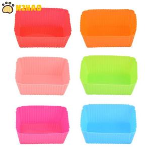 【N2HAO】 6PCS Cake Mold Silicone Rectangle Soft Muffin Cupcake Liner Bake Cup Mold Candy Mold Bakeware Baking Dish