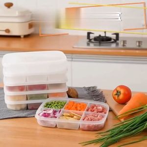 6 Grid PP5 Multi Compartment Food Storage Container Airtight Meal Prep Organizer Stackable Refrigerator Box PP5 Microwave Safe Vegetable Fruit Meat Storage Container