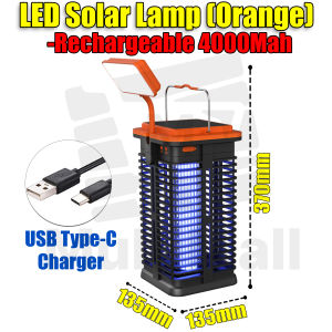 LED Solar Rechargeable Lamp Orange- Electric Mosquito and Fly Killer Lamp Electric Shock Insect Killer Lamp High-Efficiency Indoor Electric Bug Zapper Electric Fly Trap and Mosquito