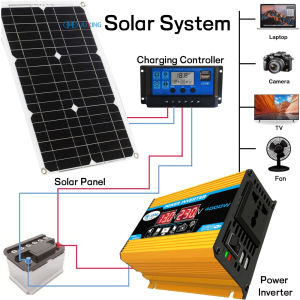 JUXING Solar System Peak Power 4000W Portable Car Power Inverter Rated Output 400W DC12V TO AC220V Voltage Converter With 30A Controller And 25W Solar Panels