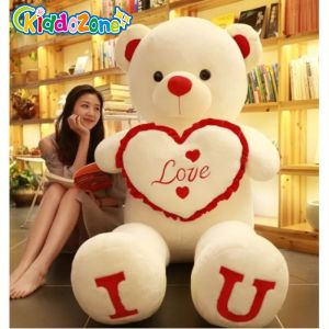 KiddoZone Big I LOVE You Teddy Bear Plush Toy 80cm 100cm Lovely Huge Stuffed Soft Bear Doll Lover Bear Kids Toy Birthday Gift For Girlfriend Valentine Day Gift Christmas Gift Headrest Doll Birthday Gift for Kid Teen Girl