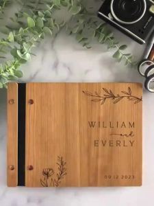 [Qiafa][Customized] Wedding Guest Book Wedding Photo Album Gift Custom Bride & Groom Wooden Kraft Guest Book Wedding