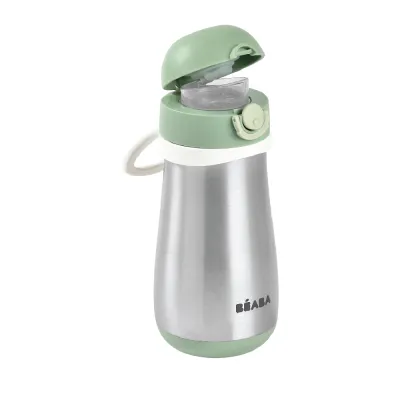 BEABA กระติกน้ำสแตนเลสแบบยกดื่ม Stainless Steel Spout Bottle 350 ml - Frosty Green
