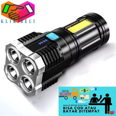 Klik-Beli Senter L19 LED 4 Mata COB Super Terang Portable 3 Mode Lampu Hiking Camping USB Lamp Rechargeable