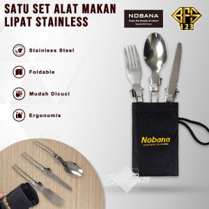 Sendok Garpu Pisau Lipat Stainless Steel Plus Oxford Cloth Storage BAG Nobana Sendok Makan Camping Hiking