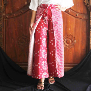 Batik Wanita Celana Kulot Dewasa Motif Edelweis Warna Merah Bawahan Wanita Katun Premium