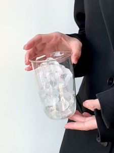 Borosilicate Glass Iced Latte Coffee Cup with Lid Heat - Resistant High Borosilicate Glass American | Barangan Berkualiti Reka Bentuk Praktikal Mudah Guna