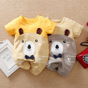 Summer Cotton Short Sleeve Cartoon Bear Design Jumpsuit Bodysuit Romper For Baby Boys Girls