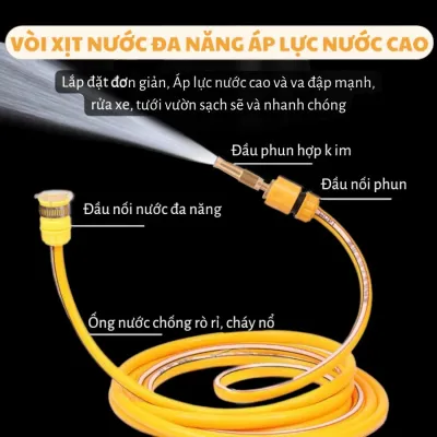 Bộ Vòi Xịt Nước Tăng Áp 5m Rửa Xe – Vòi Phun 3 Chế Độ Ống Dẫn Chống Rò Rỉ