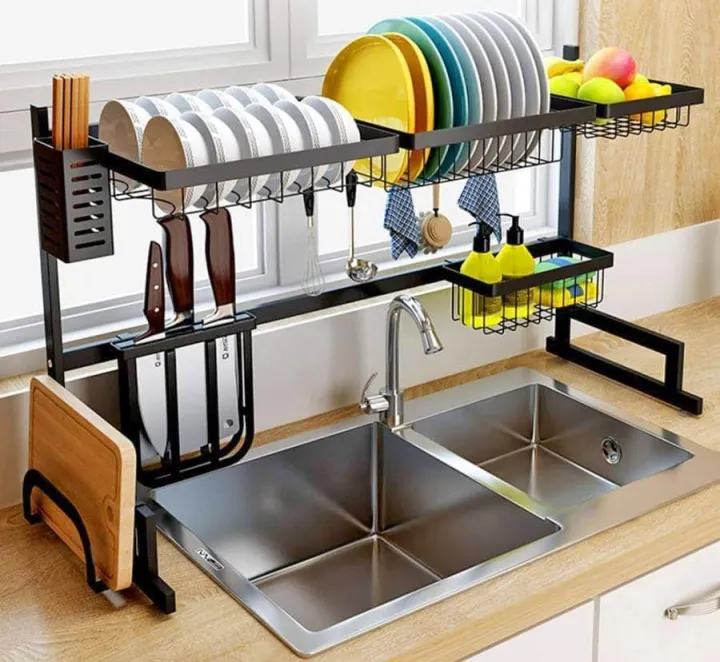 85CM Dish Drying Rack Over Sink Kitchen Supplies Storage Shelf Countertop  Space Saver Display Stand Tableware Drainer Organizer Utensils Holder