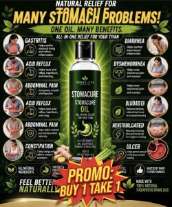 Buy1 Get1}Stomacure Oil 60ml - All-in-One Relief for Kabag & Stomach Problems - 100% Natural Ingredients - Fast Relief for Gas Bloating