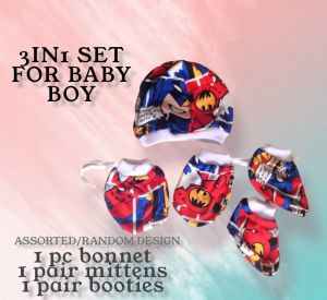 Bonnet mittens booties for baby boy Assorted / Random design (LIMITED STOCKS ONLY)