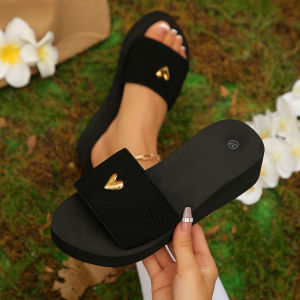 [Free Shipping] WomenS Slippers 2026 Summer Peach Heart Thick-Soled Wedge Sandals For Outdoor Wear One-Line Style In Stock