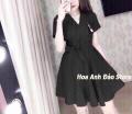 [HCM][ Đầm Đẹp ] Đầm Xòe Cổ Chéo Cột Nơ Eo Thời Trang Hoa Anh Đào. 