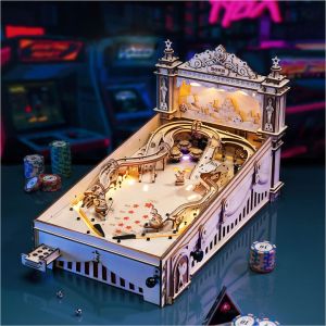 Robotime EG01 3D Pinball Machine 3D Wooden Puzzle Mechanical Model Kit for Kids and Teens to Build Xmas Gift Family Party Game