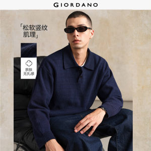 Giordano Men Vertical stripe loose polo sweater Free Shipping 18055825