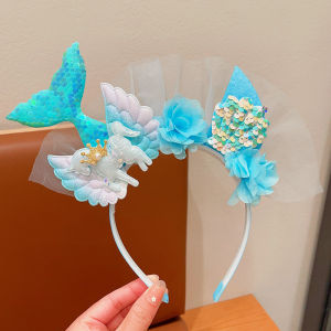 SKISOPGO พร้อมส่ง ห่วงผมสำหรับเด็ก ที่คาดผม ที่มีสีสัน เลื่อม หางนางเงือก เปลือกหอย ผ้ากอซ  พร็อพถ่ายรูป การแสดง ปาร์ตี้วันเกิด