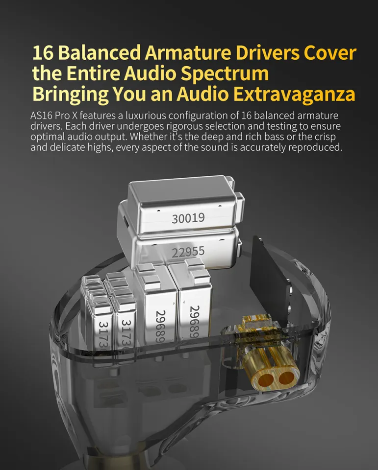 KZ AS16 Pro X In Ear Metal Earphones 16 Custom Balanced Armature Drivers  HIFI Earphone Monitor Earphones Bass Sports Earphones