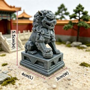 Vintage Chinese Stone‑Style Foo Lion Sculpture Miniature Guardian Lion for Diorama Home Ornament & Collection Piece