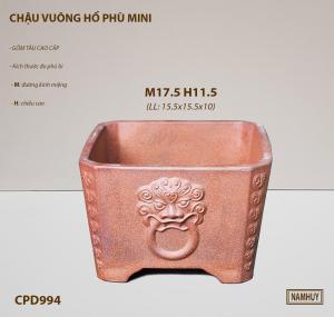 Chậu Tàu Vuông Mặt Mini CPD994 - Kích thước M17.5 H11.5 lọt lòng 15x15x10 Chậu bonsai cao cấp gốm tàu men rỉ sắt chậu để bàn.