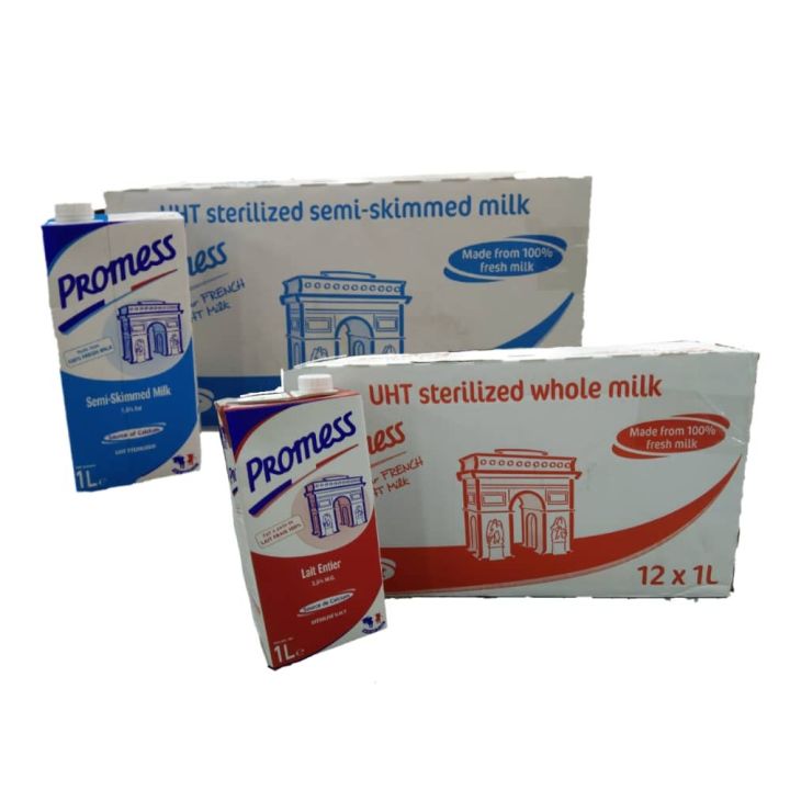 [Ready Stock] PROMESS Whole Milk / Semi Skimmed Milk UHT - 1CTN { 12 × ...