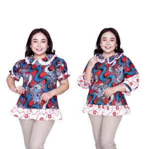 Putri Nasya Blouse Batik Big Size Wanita Kantor/ Atasan Batik Kerja Jumbo LD 140 / Pakaian Atasan Wanita Model Blus Jumbo Seragam Kerja Batik / Pakaian Kekinian L-XL-2L-3L-4L-5L-6L-7L Model Terbaru Atasan Big