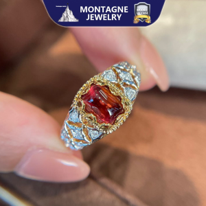Montagne Jewelry 18K Pure Gold Ring Diamond Inset Vintage Design Fine Jewellery Natural 1.3 Carat Rubellite Ring