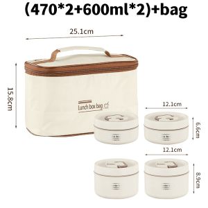 Lunch Box Bento Box 304 Stainless Steel Portable Thermal Leak Proof Food Container for Adults Microwave Safe Beige