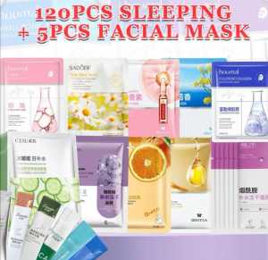 B2 - RM20 120PCS Sleeping Mask +  5pcs Facial Mask  + 1 Lipstick  /  Rorec HCHANA Natural Moisture Facial Mask Beauty ROREC CHINA SADOER Natural Plant Essence Moisturizing Face Mask Skincare Facial Mask / Doorgift Masker Muka Murah
