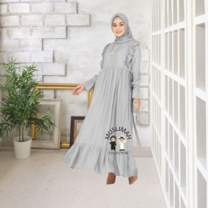 Muslimah Raisya - Gamis Wanita Remaja Terbaru Kekinian 2021 Rumahan Adem Murah Meriah Promo Busui Jumbo Model Ruflle Cringkle Airflow Premium Terbaru Bahan Adem Import Cringkle Polos Jatuh Mewah Seleting Depan Rempel Simple