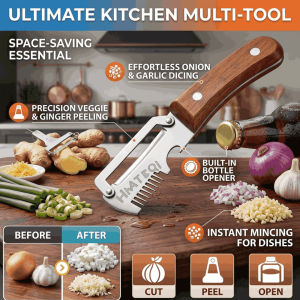 ✨Shred/Peel✨3-in-1 Stainless Steel Onion Cutter Vegetable Chopper Scallion Slicer Peeler Kitchen Gadget 三合一多功能不锈钢切葱器