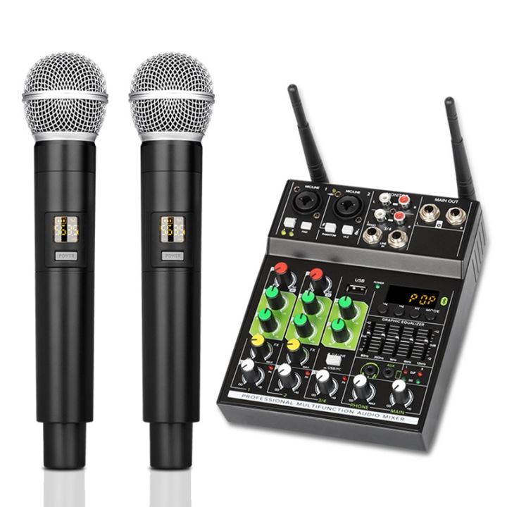 Audio Mixer 1 Drag 2 Wireless Mics Mixing Console 4 Channels with ...