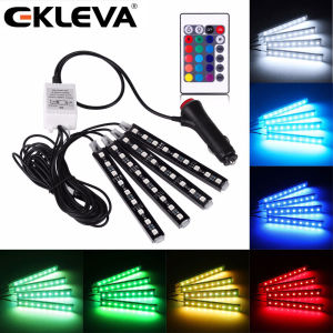 EKLEVA 4pcs Car RGB LED Strip Light LED Strip Lights Colors Car Styling Decorative Atmosphere Lamps Car Interior Light With Remote Control