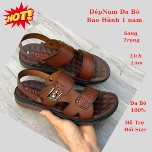 Dép Da Nam Cao Cấp Trung NiênDép Nam Da Bò Đế Cao Su Đúc Nguyên Khối Nâng Chiều Cao 3 Cm.